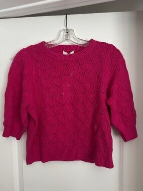 Joie Fuchsia Cable-Knit Short Sleeve Crew Sweater